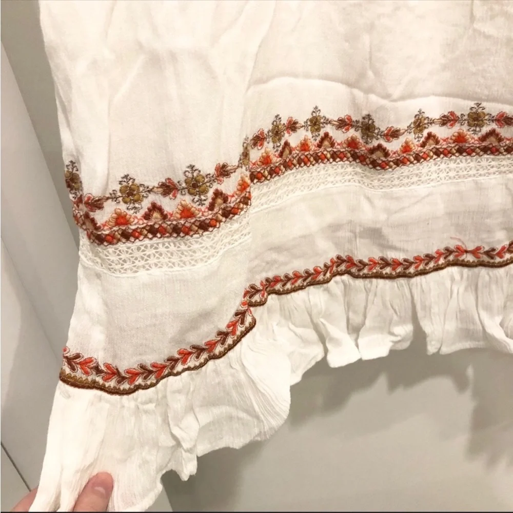 FREE PEOPLE Ivory Embroidered Sunrise Wanderer Mini Dress